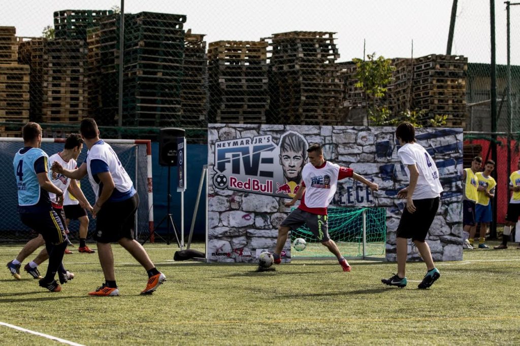 Participants perform during Neymar Jr's Five Qualifiers in Athens, Greece on April 23, 2016. // Alex Grymanis / Red Bull Content Pool  // P-20160426-00079 // Usage for editorial use only // Please go to www.redbullcontentpool.com for further information. //